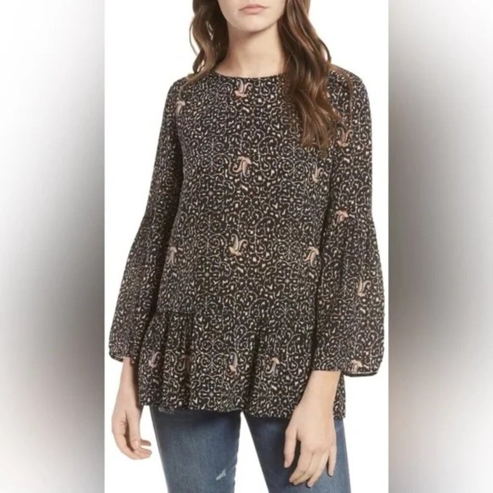 Madewell 100% Silk‎ Fiesta Paisley Bell-Sleeve Blouse Size Medium Style G1463